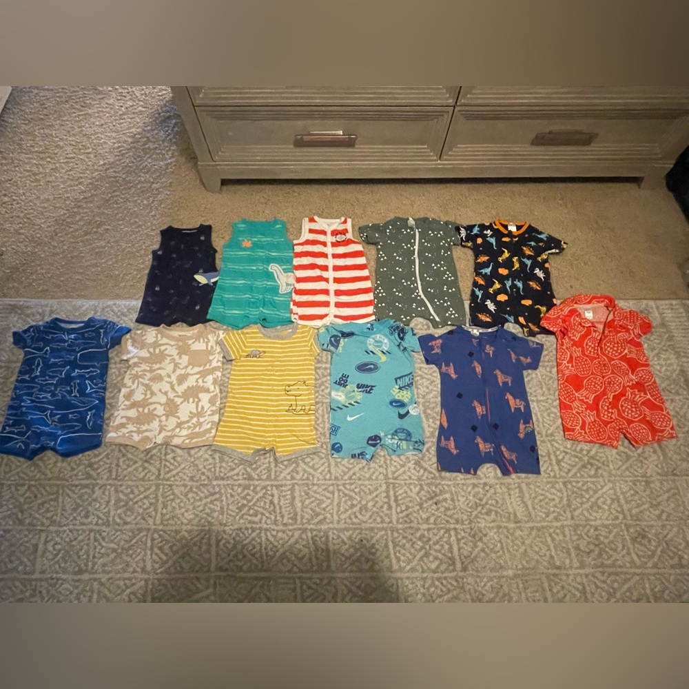 Set of 11 Assorted Baby Rompers in size 12 months (Carters, Nike, Kids Tales)